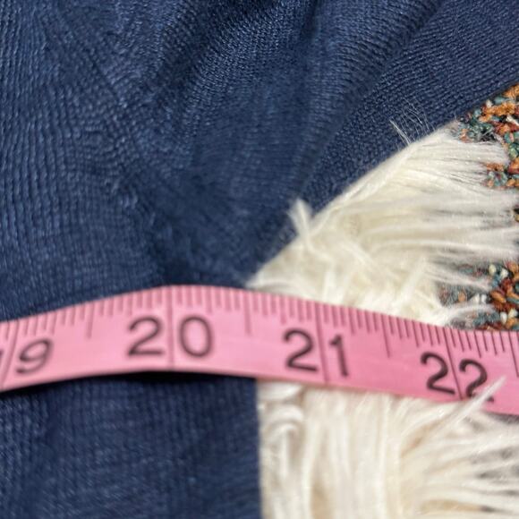 J. Crew 100% Linen Blue Pom Pom Trim 3/4 Sleeve Sweater Size M - Picture 9 of 10